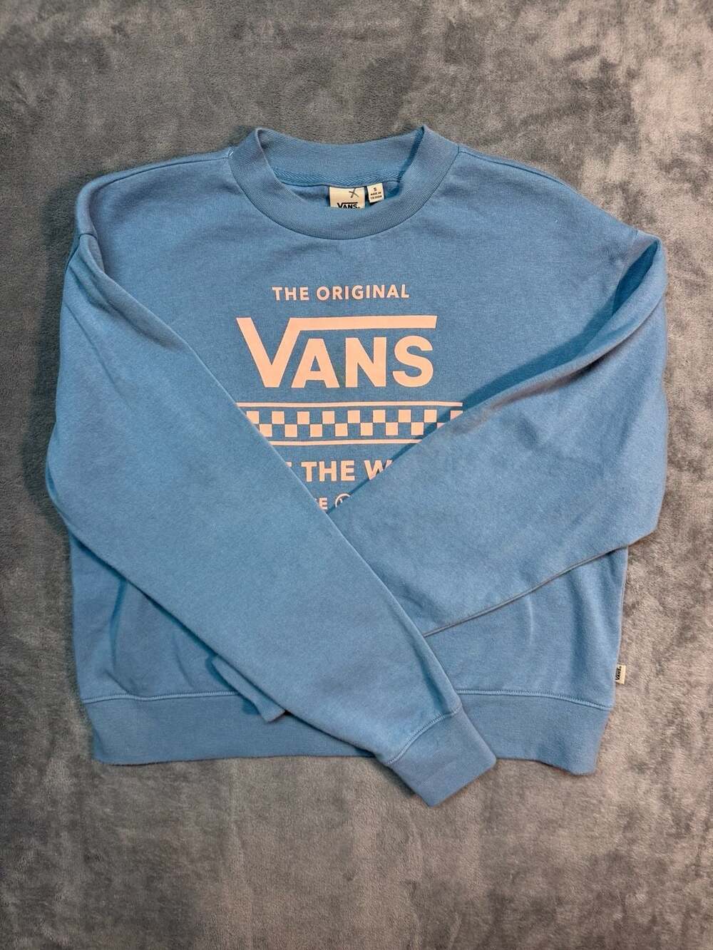 Vans The Original Off The Wall Since 1966 Blue Checkerboard Crewneck SweatSize S